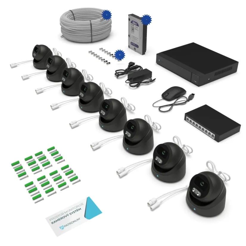 8.0Mpx IP kamerový systém PROFI 8xDOME PRD38 Switch ANTRACIT
