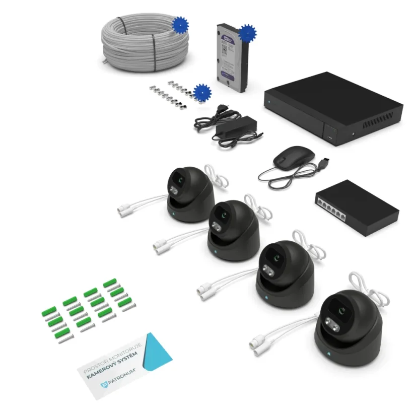 8.0Mpx IP kamerový systém PROFI 4xDOME PRD38 Switch ANTRACIT
